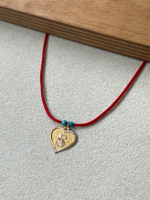 Rupen Kraft Kırmızı Ipli 14 Ayar Altın S Harfi Kolye Altın Kalpli Harf Kolye Altın Harf