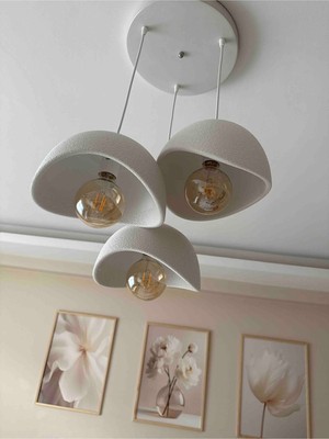 Ferisa Home 3’lü Sarkıt Avize Krem Beton Görünümlü Modern Pinterest Tarzı E27 Ampul Hediyeli