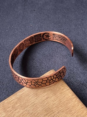 Rupen Kraft %100 Saf Bakır Zırh Dualı Şans Rakamlı Koruma Tılsımlı Bakır Bileklik Koruyucu Bakır Kelepçe