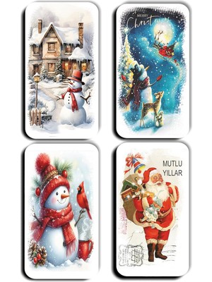 4 Lü Simli Magnet Yılbaşı Yeniyıl Bbaba Kardan Adam Çam Ağacı Manzara Hediye Magnetler (5,5 x 11 Cm)