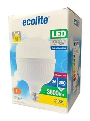 36W LED Ampul – 200W Eşdeğeri | E27 Duy, 3000K Sarı Işık, 3800 Lümen | Enerji Tasarruflu LED Ampul | Ac 220V, 166X110MM
