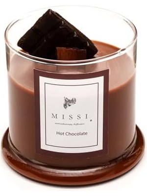 Büyük Üfleme Cam Ahşap Fitilli Hot Chocolate Vegan Mum (380 Gr)