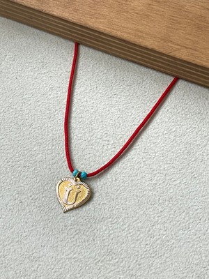 Rupen Kraft Kırmızı Ipli 14 Ayar Altın Ü Harfi Kolye Altın Kalpli Harf Kolye Altın Harf