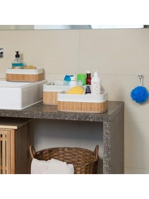 3'lü Bambu Organizer Sepet Seti – Dikdörtgen Ahşap Altlıklı & Bezli Sepet (30X20X11.5 – 25X16X9.7 – 21X12X7.7 Cm) Çok Amaçlı Ekmek Sepeti, Banyo & Mutfak Düzenleyici