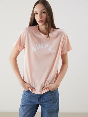 Lc Waikiki Yeni Sezon Bisiklet Yaka Baskılı Kadın Tişört