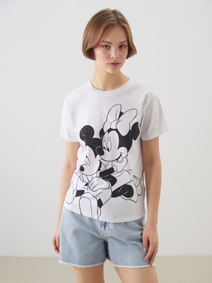 Lc Waikiki Yeni Sezon Mickey ve Minnie Mouse Baskılı Kadın Tişört