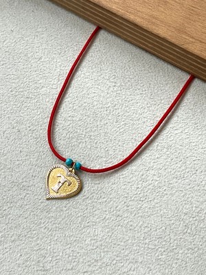 Rupen Kraft Kırmızı Ipli 14 Ayar Altın T Harfi Kolye Altın Kalpli Harf Kolye Altın Harf