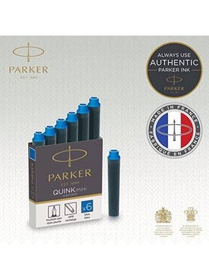 Quink Kısa Dolma Kalem Kartuşu, Yıkanabilir Mavi, 6'lı Kutu