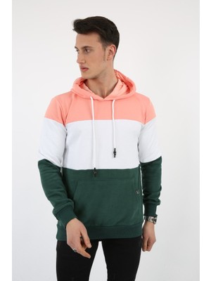 Evolaria Üç Şardonlu Kapşonlu Parçalı Kanguru Cepli Erkek Günlük Sweatshirt