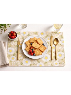 Rona Home Papatya Desenli Petibör Servis Tabak Altlığı – 6’lı Set | Kaymaz, Silinebilir, Şık Sofra Sunum Matı