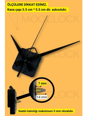 UltraMint Sessiz Duvar Saati Mekanizması, 14 mm Şaft, Akrep-Yelkovan-Saniye, Askılı