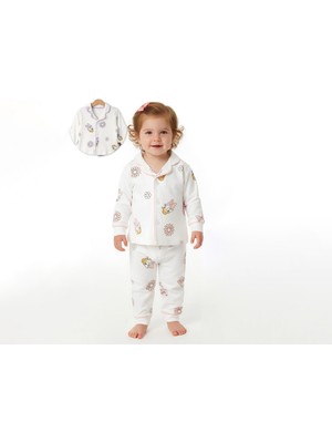 Bebeva Baby Kız Bebek %100 Pamuklu Ördek Desenli Bebe Yakalı Düğmeli Pijama Takımı