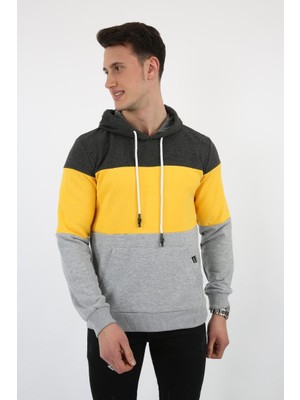 Evolaria Üç Şardonlu Kapşonlu Parçalı Kanguru Cepli Erkek Günlük Sweatshirt