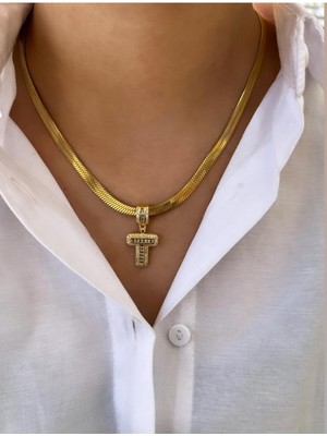 Normadia Şık Çelik Gold T Harf Kolye 45CM, Zarif ve Modern Takı Seçeneği