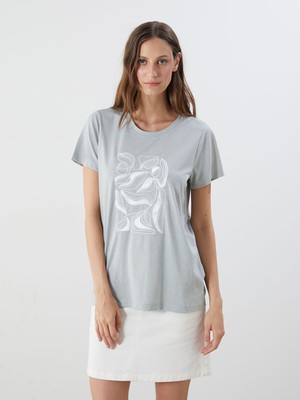 Lc Waikiki Yeni Sezon Bisiklet Yaka Baskılı Kadın Tişört