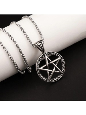 Normadia Gotik Pentagram Beş Element Çelik Kare Zincir Kolye, Şık ve Modern Takı