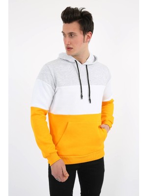 Evolaria Üç Iplik Şardonlu Kapşonlu Kanguru Cepli Parçalı Erkek Günlük Sweatshirt