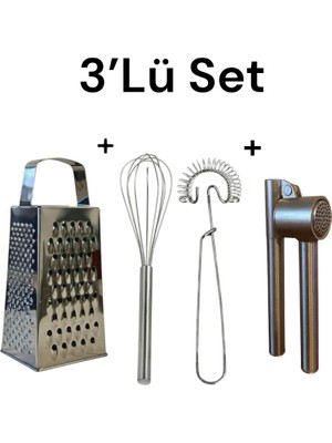 IKEA 2'li Çırpıcı+Çelik Rende+Çelik Sarımsak Ezici 3lü Set Pratik Mutfak Gereçleri
