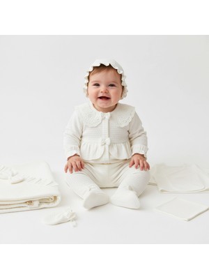 Kız Bebek Dantelli Beyaz Papyonlu 10 Lu Hastane Çıkış Seti