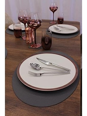 Gri Oval Nopeli Deri Amerikan Servis 2 Adet 35X45 cm