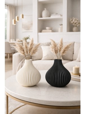 ND Shopping Dekoratif Modern Vazo 2li – Çizgili Minimal Tasarım – 12X12X12 cm