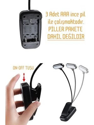 Ledli Klipsli Mini Kitap Okuma Lambası Mandallı Pille Çalışan Işık Masa Lambası Kitap Okuma Işığı