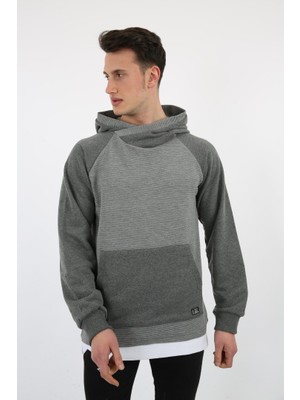 Evolaria Üç Iplik Şardonlu Kumaş Kapşonlu Kanguru Cepli Alttan Çıkmalı Erkek Günlük Sweatshirt