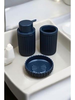 3 Parça Sert Plastik Banyo Seti/sıvı Sabunluk, Diş Fırçalık ve Katı Sabunluk-Siyah