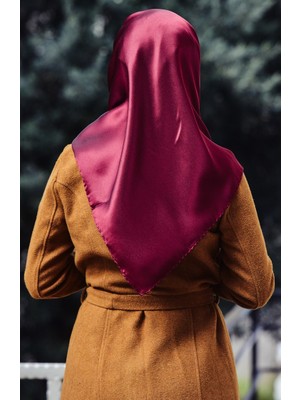 Aker Vişne Düz Taşlanmış İpek Krep Saten Eşarp / 90X90 / 7747758-343