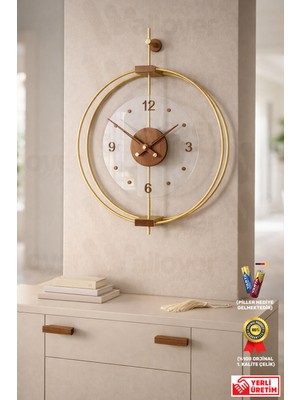 Wallover Design Büyük Boy Rosa Gold/ceviz Premium – Çift Çemberli Kırılmaz Camlı Lüks Sessiz Duvar Saati, 50X65 cm ✨