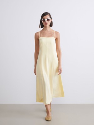 Lc Waikiki Yeni Sezon Kare Yaka Keten Karışımlı Elbise