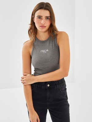 Lc Waikiki Yeni Sezon Bisiklet Yaka Baskılı Kadın Crop