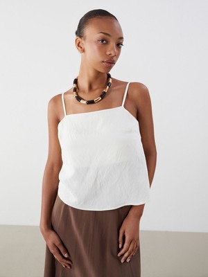 Lc Waikiki Yeni Sezon Kare Yaka Askılı Modal Karışımlı Crop Bluz