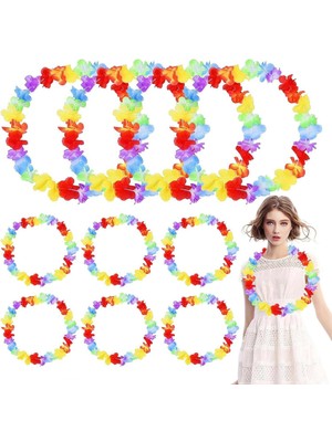 EkoAlışverişDünyam Hawaii Çiçekli Boyun Kolyesi - Renkli Tropikal Parti Leisi 12 Adet