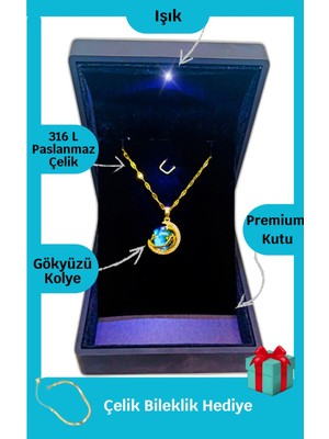 Normadia Işıklı Gezegen Kolye, Premium Kutuda, 316L Çelik, Kadın Hediye