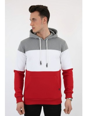 Evolaria Üç Şardonlu Kapşonlu Parçalı Kanguru Cepli Erkek Günlük Sweatshirt