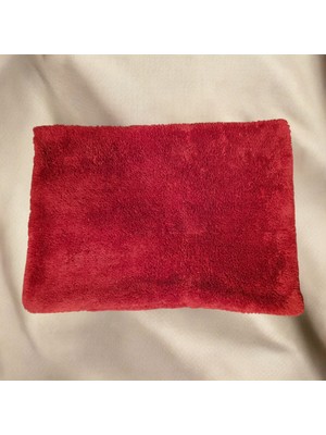 Mutlu Köşe Teddy Puffy  Peluş Bordo Pamuk Dikdörtgen Kırlent Kılıfı Bel Kırlenti