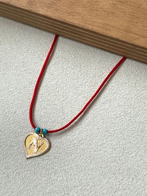 Rupen Kraft Kırmızı Ipli 14 Ayar Altın N Harfi Kolye Altın Kalpli Harf Kolye Altın Harf