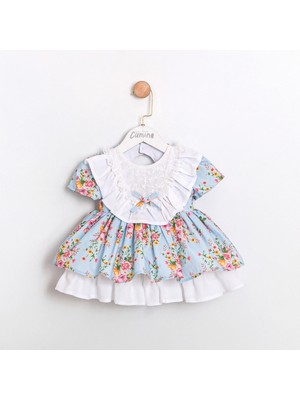 Bebeva Baby Kız Bebek %100 Pamuklu Fisto Yakalı Çiçek Desenli Kat Kat Kabarık Butik Elbise