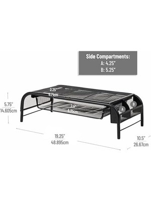 Reader Network Monitör Standı, 3, 1 Kağıt Tepsi ve 2 Yan Depolama Bölmesi, Masaüstü Düzenleyici, Metal Örgü, 2'li Set, Siyah 2'li Paket