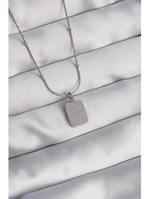 Elikaya TR 316L Çelik Gümüş Renk Kare Charm Model Kolye