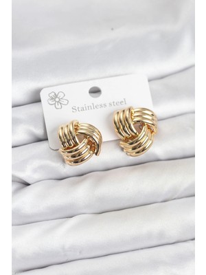 Nacario Bfs 316L Çelik Gold Renk Sarmal Model Kadın Küpe