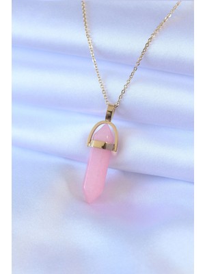 Elikaya TR 316L Çelik Gold Renk Kristal Pembe Taş Model Kadın Kolye