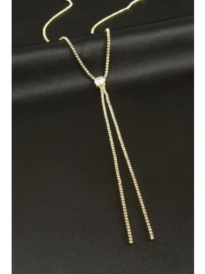 Nacario Yuvarlak Şerit Taşlı Çelik Y Kolye