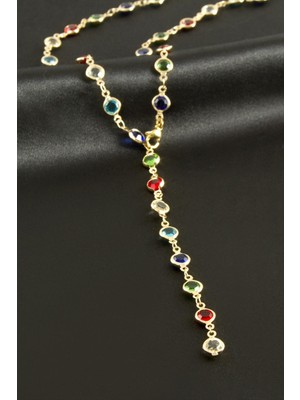 Nacario Yuvarlak Zirkon Taşlı Çelik Y Kolye