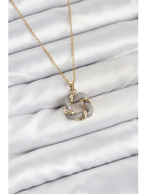 Nacario Bfs 316L Çelik Zincir Gold Renk Zirkon Taşlı Sarmal Model Kadın Kolye