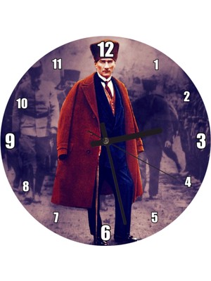 UltraMint Siyah Beyaz Renkli Atatürk Temalı Duvar Saati 30X30 cm