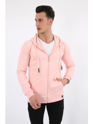 Evolaria Üç Iplik Düz Kapşonlu Fermuarlı Kanguru Cepli Erkek Günlük Sweatshirt