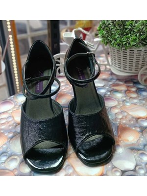 "gecenin Gölgesi" Siyah Kırık Desen Deri 10 Cm(15 Pont) Kapalı Topuk Tango, Dans ve Salon Ayakkabısı