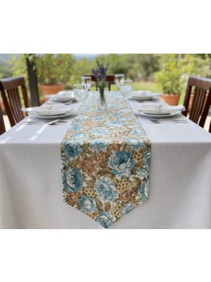 Çiçek Desenli Duck Keten Kumaş Runner